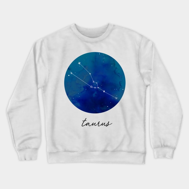 Taurus Zodiac Watercolor Constellation Crewneck Sweatshirt by aterkaderk